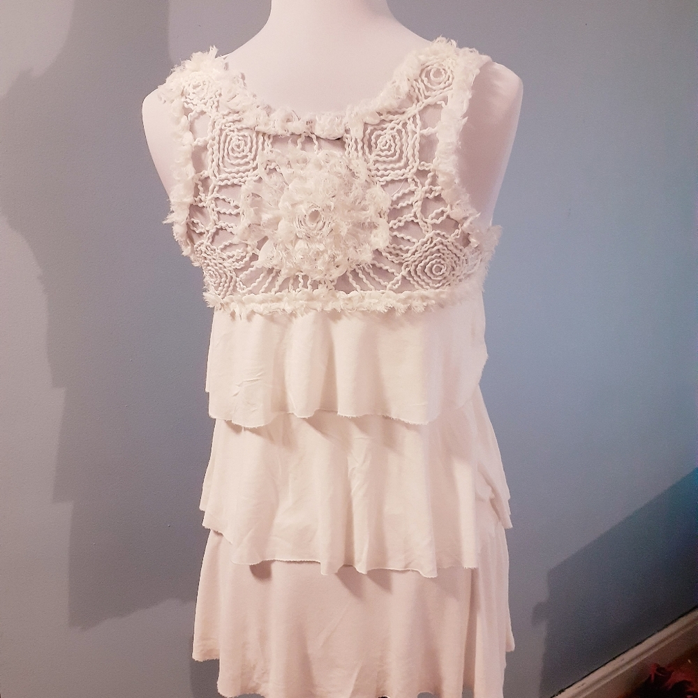 B'leev Ceam White Layered Boho Tank Top sz 8